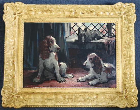 § Maude Marshall (1877-1967) Scottie and two Spaniels, 9.5 x 13.5in.